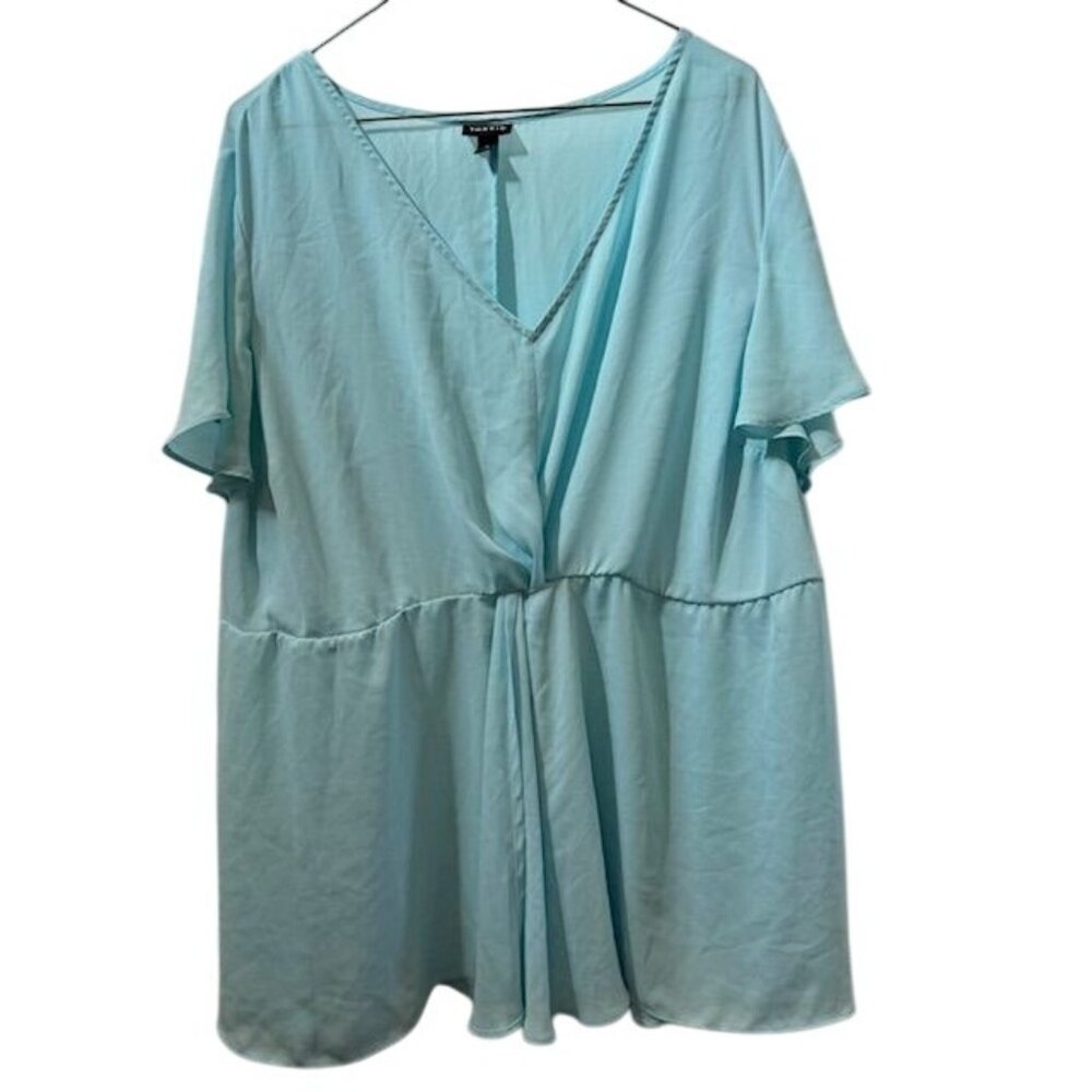 Torrid Womens Light Blue V-Neck Flutter Sleeve Tunic Top Size 3 Polyester Blend